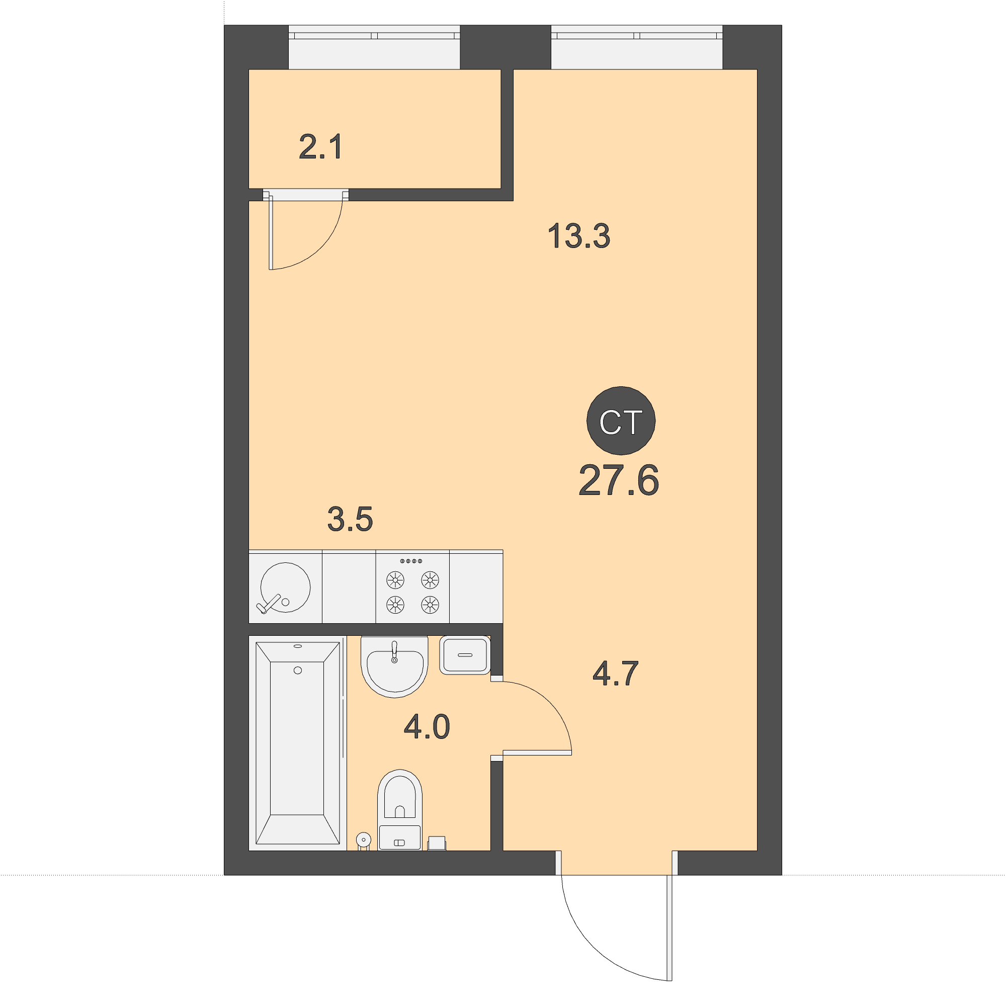 ЖК Дом на Бульваре, Студия 27,6 м2, за 4 057 200 ₽, 1 этаж